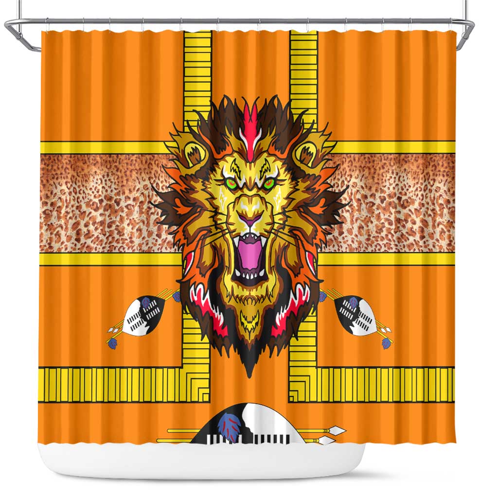 Swaziland Eswatini Shower Curtain Lion Shield and Leopard Print Tribal Design