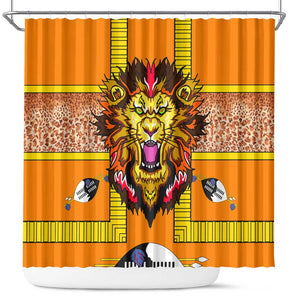 Swaziland Eswatini Shower Curtain Lion Shield and Leopard Print Tribal Design