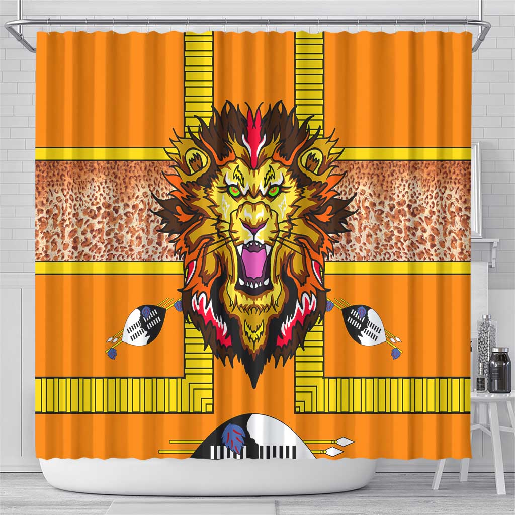 Swaziland Eswatini Shower Curtain Lion Shield and Leopard Print Tribal Design