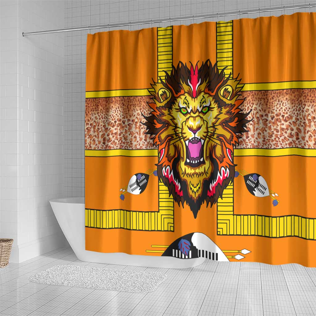 Swaziland Eswatini Shower Curtain Lion Shield and Leopard Print Tribal Design