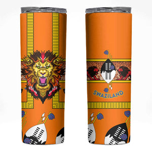 Swaziland Eswatini Skinny Tumbler Lion Shield and Leopard Print Tribal Design