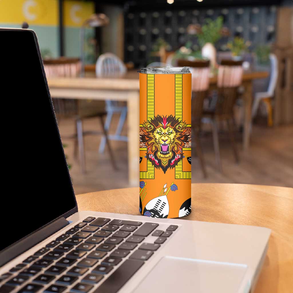 Swaziland Eswatini Skinny Tumbler Lion Shield and Leopard Print Tribal Design