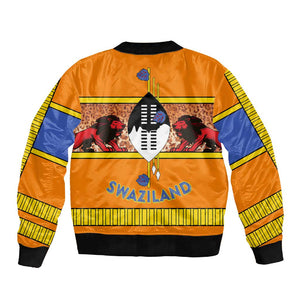 Swaziland Eswatini Sleeve Zip Bomber Jacket Lion Shield and Leopard Print Tribal Design