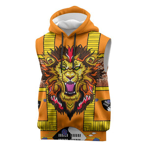 Swaziland Eswatini Sleeveless Hoodie Lion Shield and Leopard Print Tribal Design - African Pride