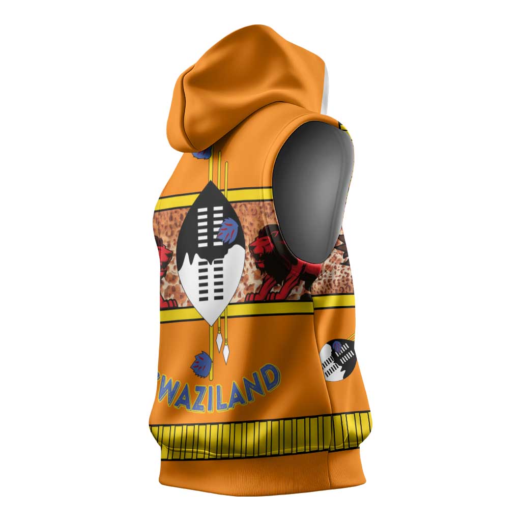 Swaziland Eswatini Sleeveless Hoodie Lion Shield and Leopard Print Tribal Design - African Pride