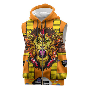 Swaziland Eswatini Sleeveless Zip Hoodie Lion Shield and Leopard Print Tribal Design - African Pride