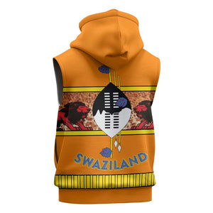 Swaziland Eswatini Sleeveless Zip Hoodie Lion Shield and Leopard Print Tribal Design - African Pride