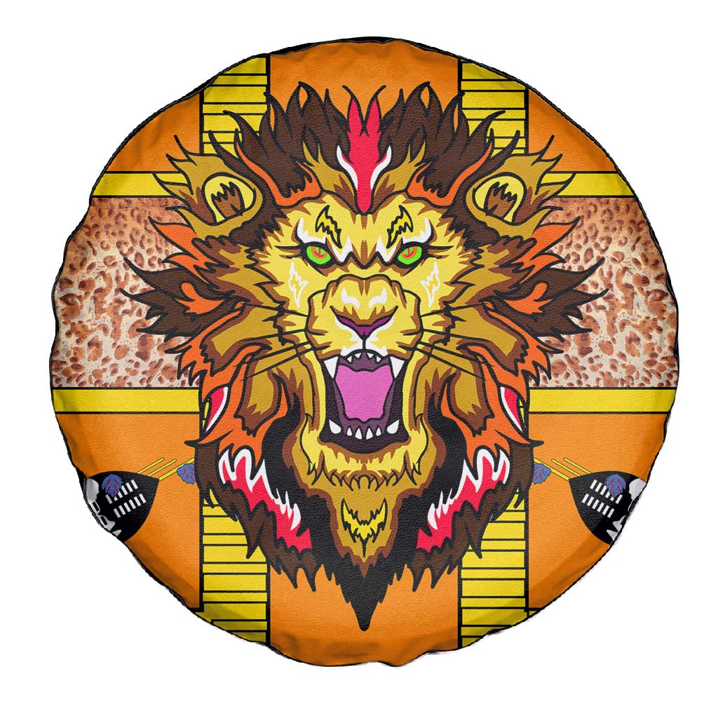 Swaziland Eswatini Spare Tire Cover Lion Shield and Leopard Print Tribal Design