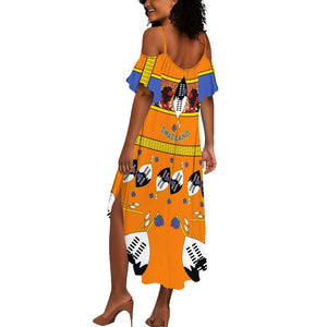 Swaziland Eswatini Summer Maxi Dress Lion Shield and Leopard Print Tribal Design