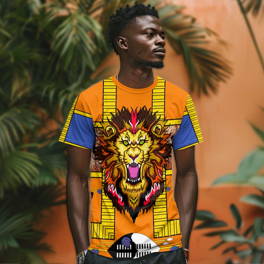 Swaziland Eswatini T shirt Lion Shield and Leopard Print Tribal Design