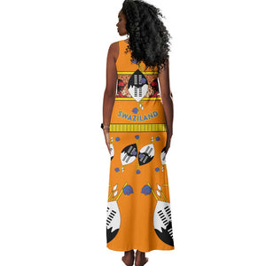 Swaziland Eswatini Tank Maxi Dress Lion Shield and Leopard Print Tribal Design