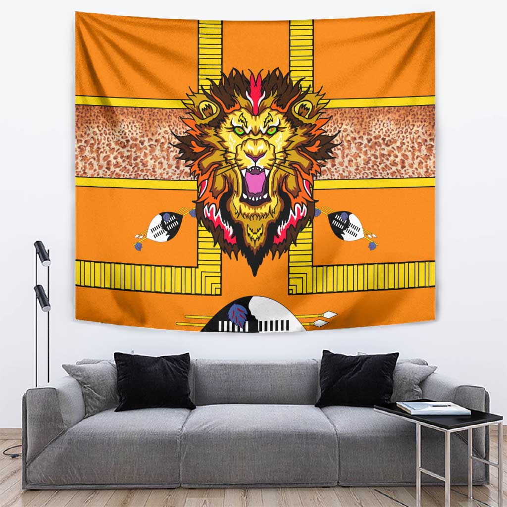 Swaziland Eswatini Tapestry Lion Shield and Leopard Print Tribal Design