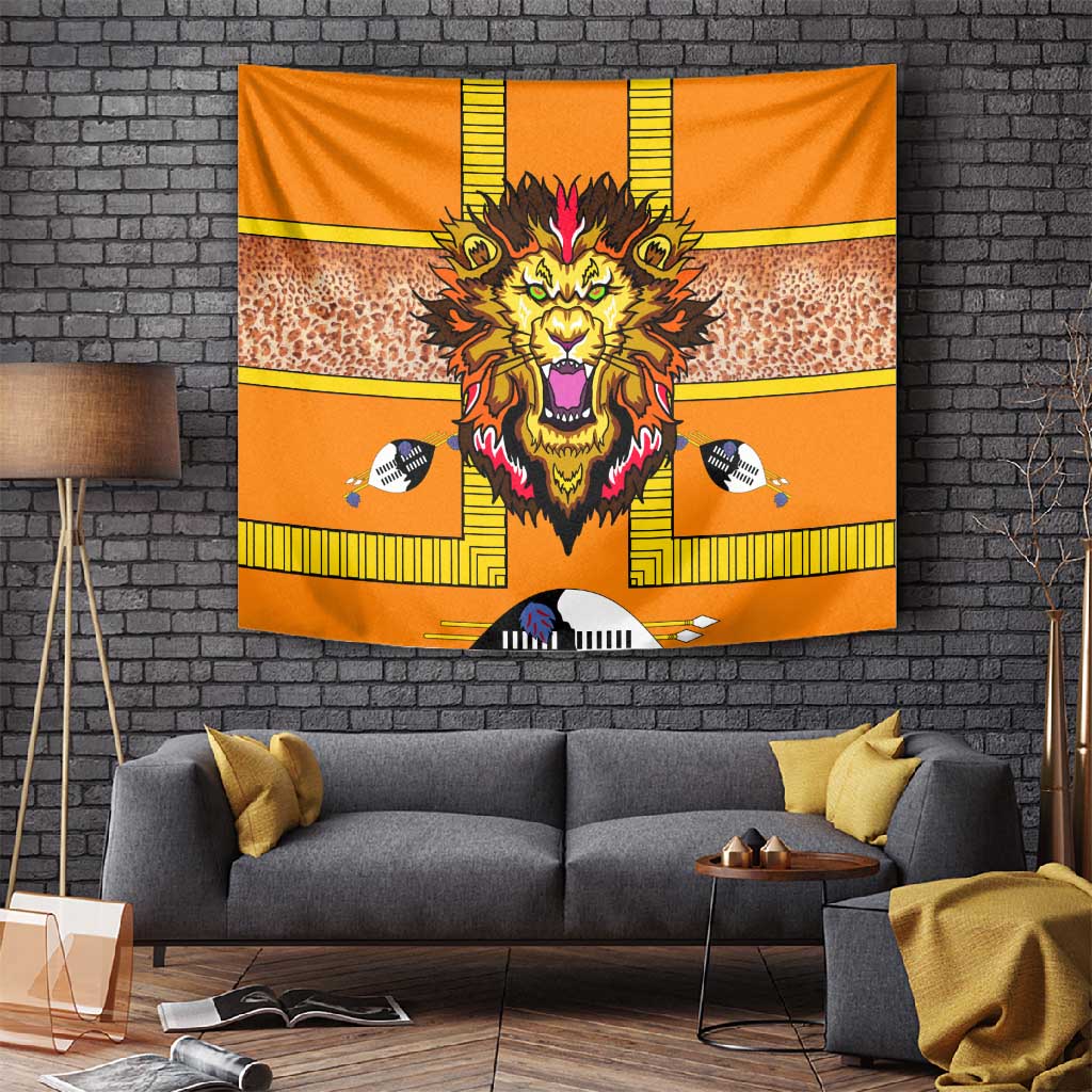 Swaziland Eswatini Tapestry Lion Shield and Leopard Print Tribal Design