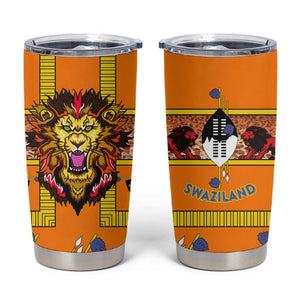 Swaziland Eswatini Tumbler Cup Lion Shield and Leopard Print Tribal Design