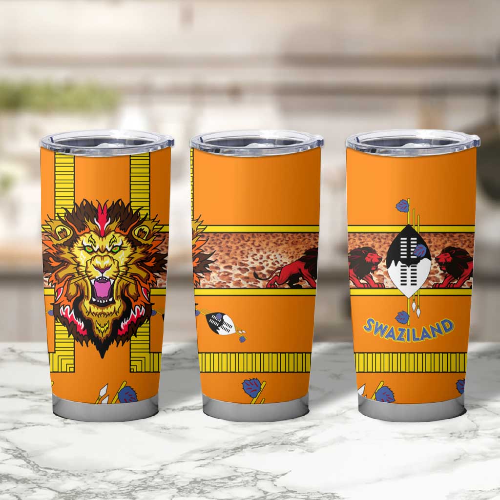 Swaziland Eswatini Tumbler Cup Lion Shield and Leopard Print Tribal Design