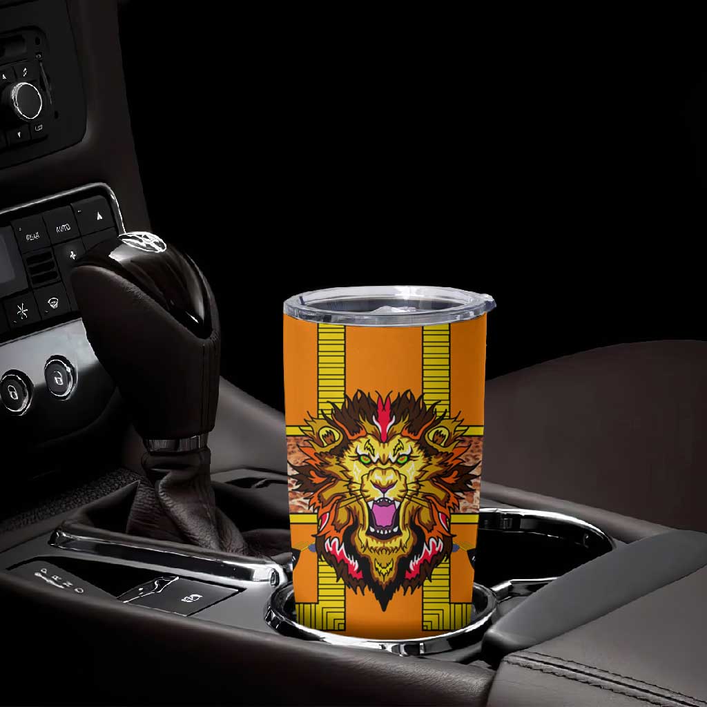 Swaziland Eswatini Tumbler Cup Lion Shield and Leopard Print Tribal Design