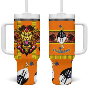 Swaziland Eswatini Tumbler With Handle Lion Shield and Leopard Print Tribal Design