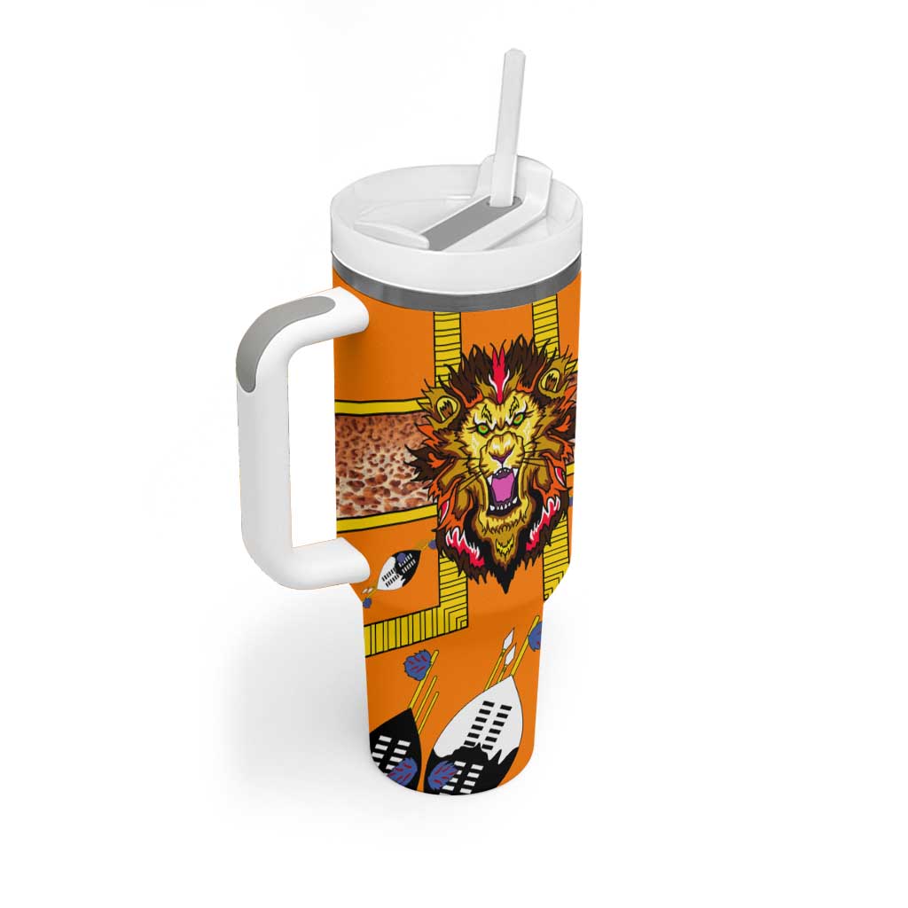 Swaziland Eswatini Tumbler With Handle Lion Shield and Leopard Print Tribal Design