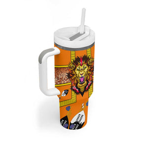 Swaziland Eswatini Tumbler With Handle Lion Shield and Leopard Print Tribal Design