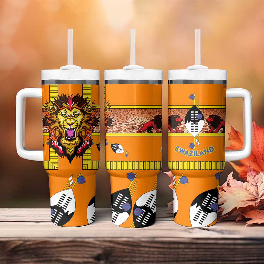 Swaziland Eswatini Tumbler With Handle Lion Shield and Leopard Print Tribal Design