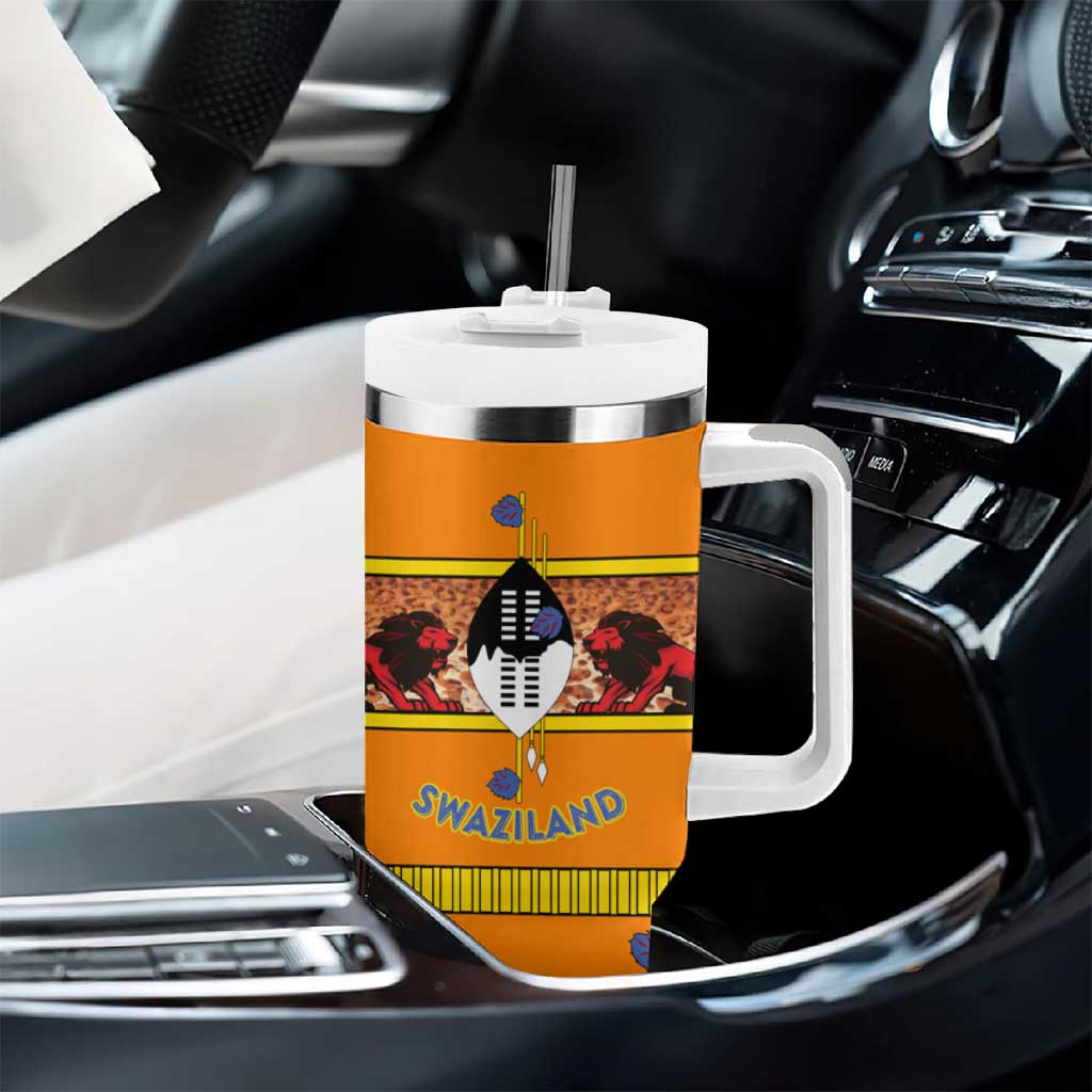 Swaziland Eswatini Tumbler With Handle Lion Shield and Leopard Print Tribal Design