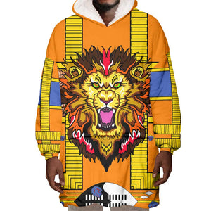 Swaziland Eswatini Wearable Blanket Hoodie Lion Shield and Leopard Print Tribal Design