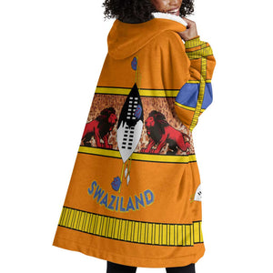 Swaziland Eswatini Wearable Blanket Hoodie Lion Shield and Leopard Print Tribal Design