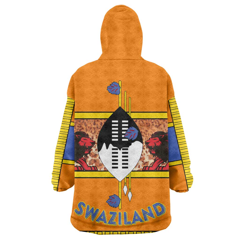Swaziland Eswatini Wearable Blanket Hoodie Lion Shield and Leopard Print Tribal Design
