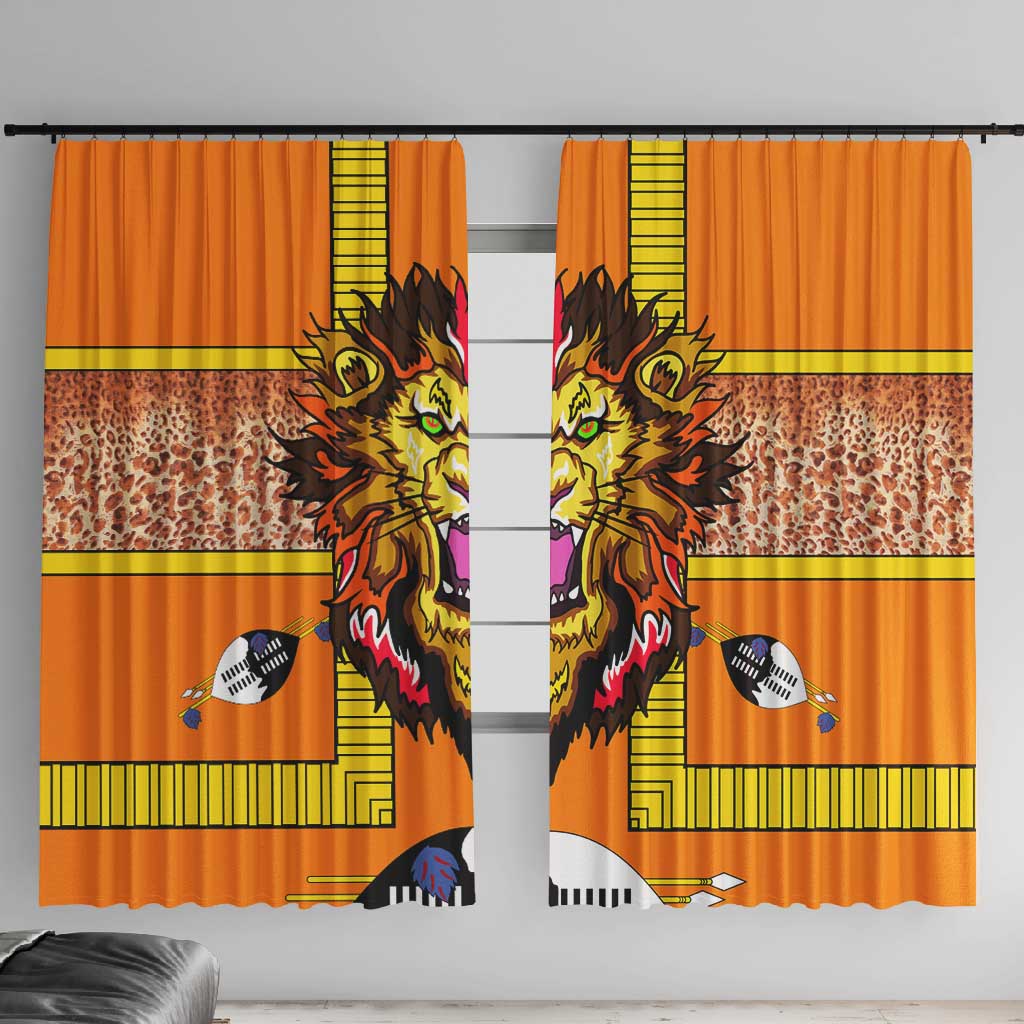 Swaziland Eswatini Window Curtain Lion Shield and Leopard Print Tribal Design