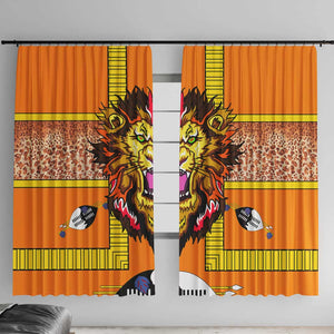 Swaziland Eswatini Window Curtain Lion Shield and Leopard Print Tribal Design