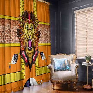 Swaziland Eswatini Window Curtain Lion Shield and Leopard Print Tribal Design