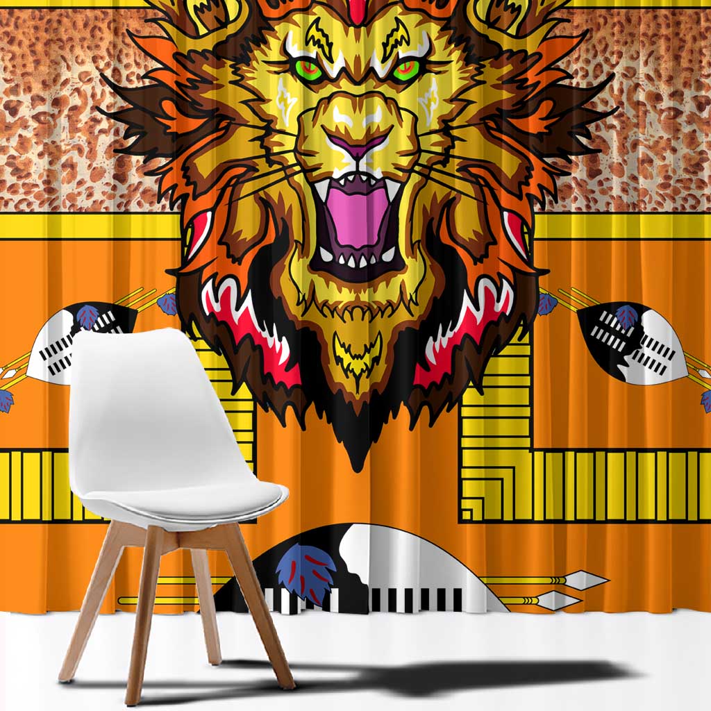 Swaziland Eswatini Window Curtain Lion Shield and Leopard Print Tribal Design