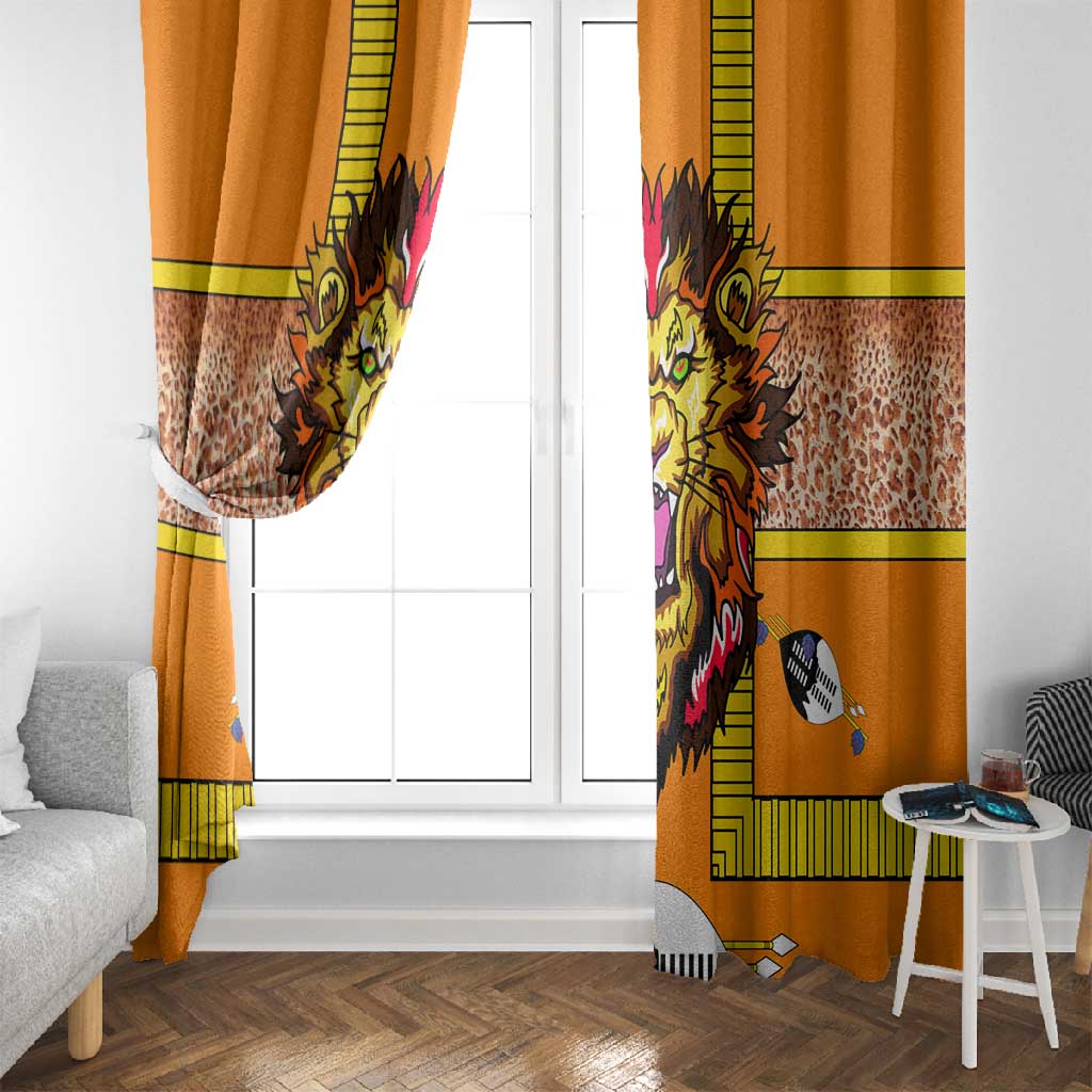 Swaziland Eswatini Window Curtain Lion Shield and Leopard Print Tribal Design