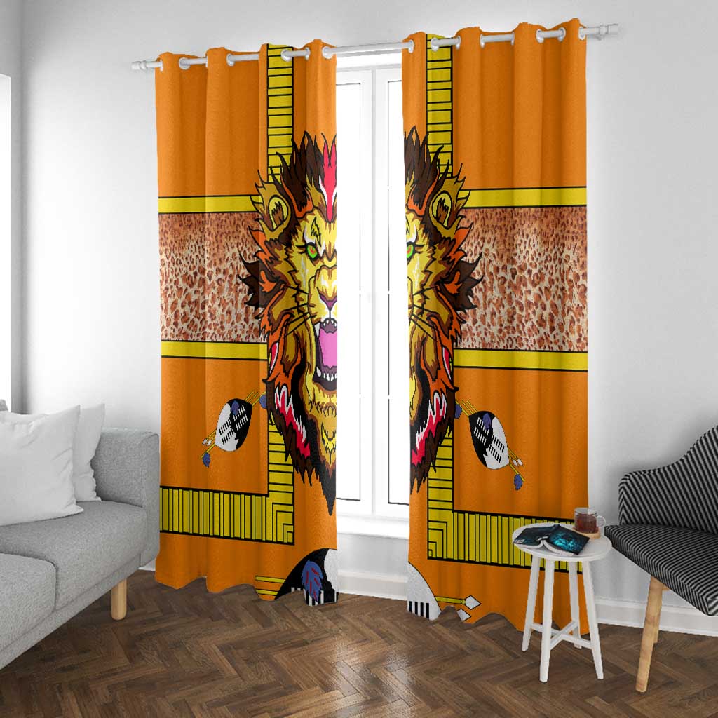 Swaziland Eswatini Window Curtain Lion Shield and Leopard Print Tribal Design