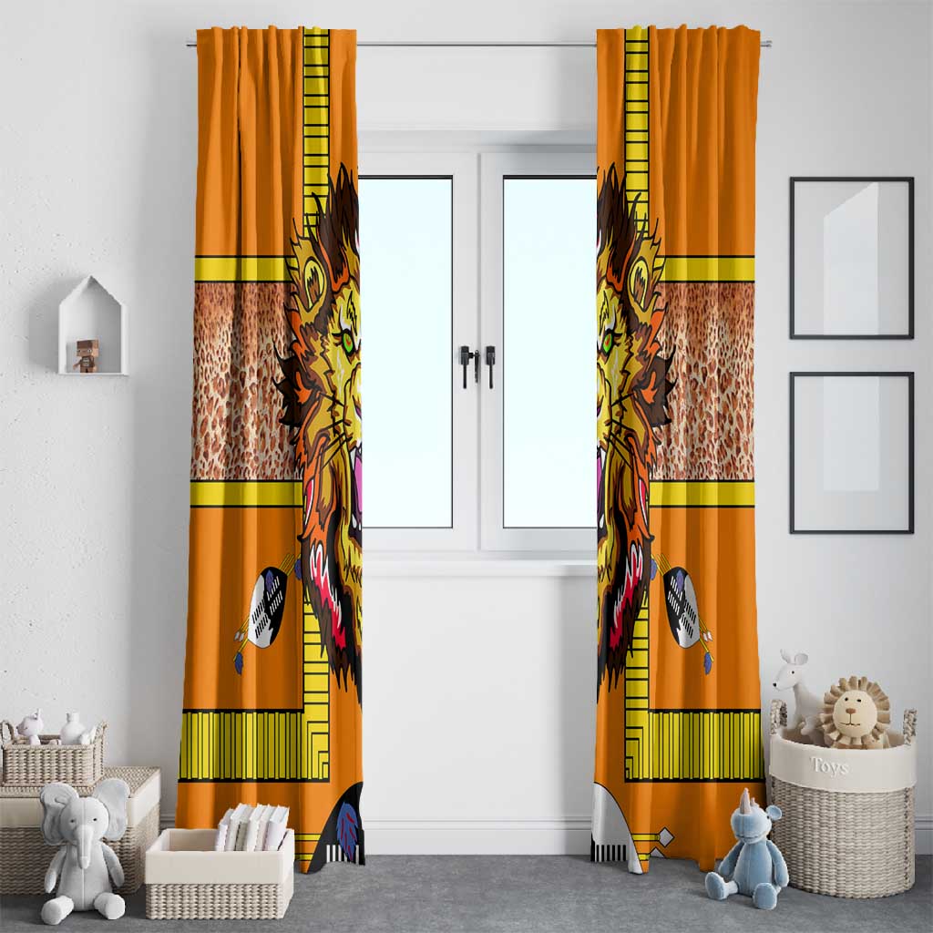 Swaziland Eswatini Window Curtain Lion Shield and Leopard Print Tribal Design