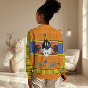 Swaziland Eswatini Women Casual Shirt Lion Shield and Leopard Print Tribal Design