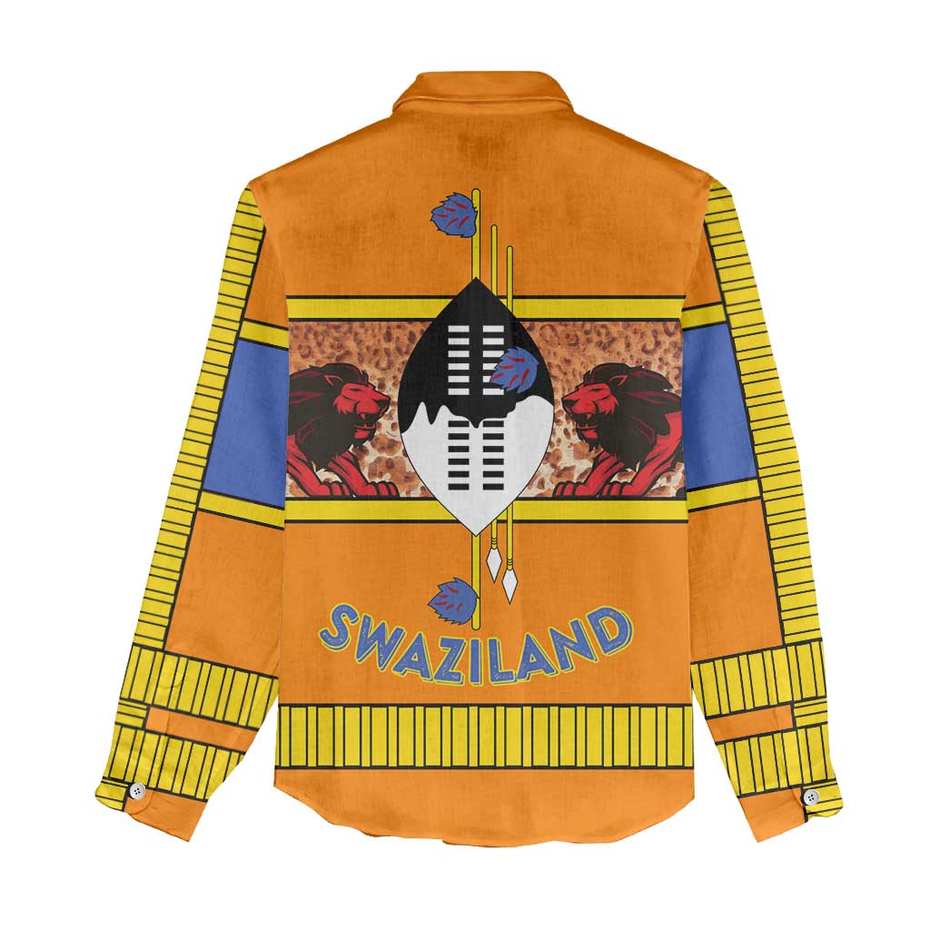 Swaziland Eswatini Women Casual Shirt Lion Shield and Leopard Print Tribal Design