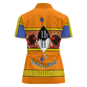Swaziland Eswatini Women Polo Shirt Lion Shield and Leopard Print Tribal Design