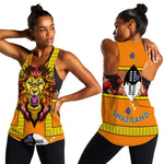 Swaziland Eswatini Women Racerback Tank Lion Shield and Leopard Print Tribal Design