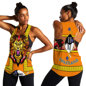 Swaziland Eswatini Women Racerback Tank Lion Shield and Leopard Print Tribal Design