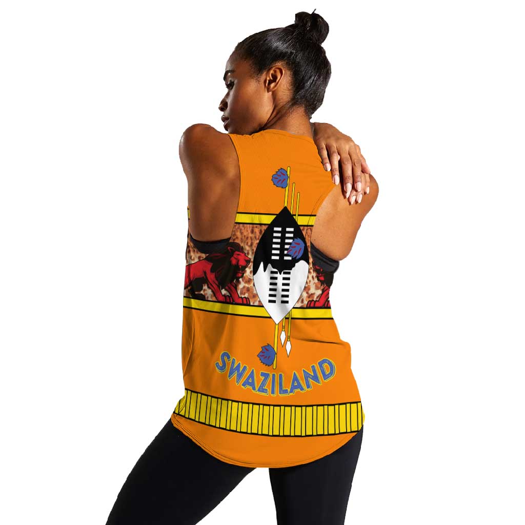 Swaziland Eswatini Women Racerback Tank Lion Shield and Leopard Print Tribal Design