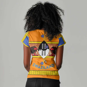 Swaziland Eswatini Women V-Neck T-Shirt Lion Shield and Leopard Print Tribal Design
