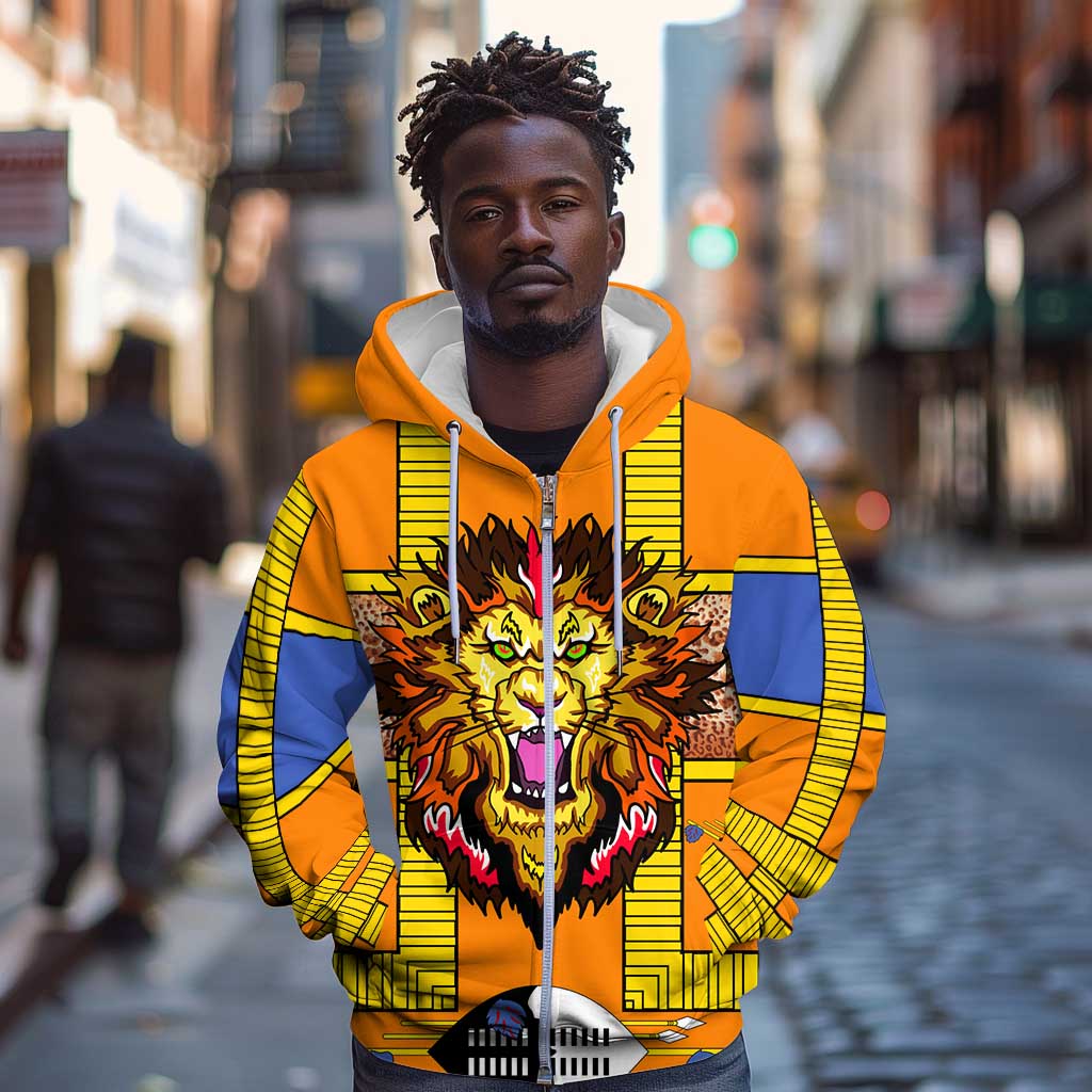 Swaziland Eswatini Zip Hoodie Lion Shield and Leopard Print Tribal Design