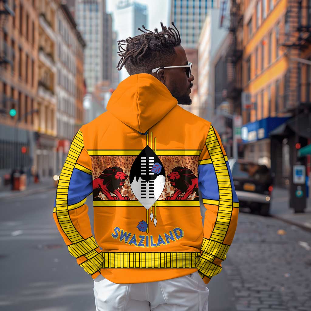 Swaziland Eswatini Zip Hoodie Lion Shield and Leopard Print Tribal Design