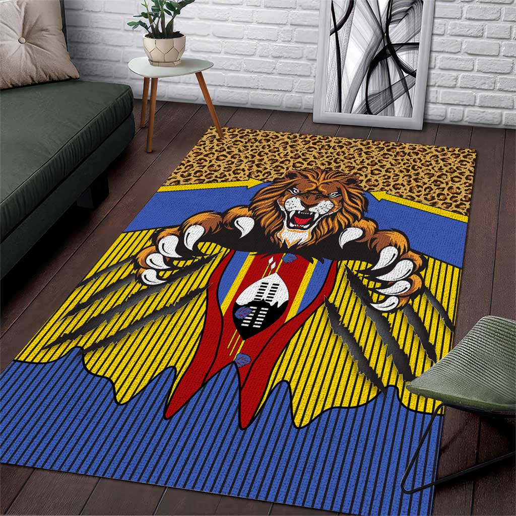 Swaziland Eswatini Area Rug Coat of Arms Lion Elephant Shield Leopard Print Design