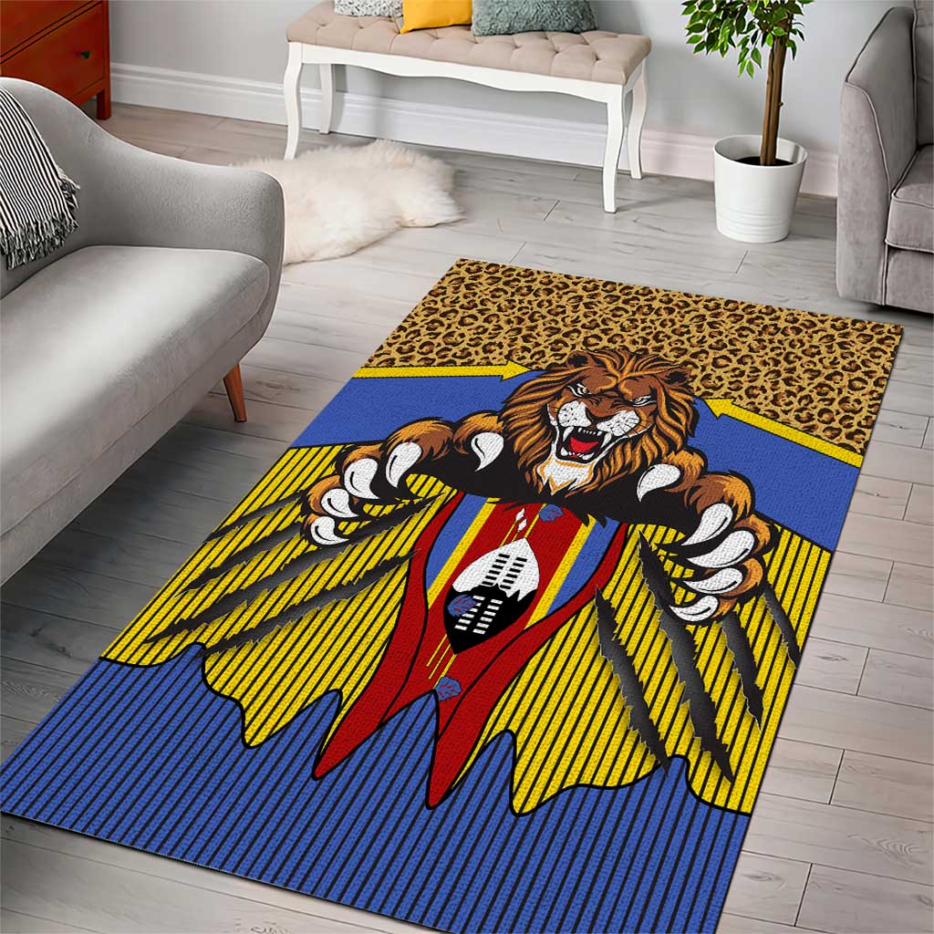 Swaziland Eswatini Area Rug Coat of Arms Lion Elephant Shield Leopard Print Design