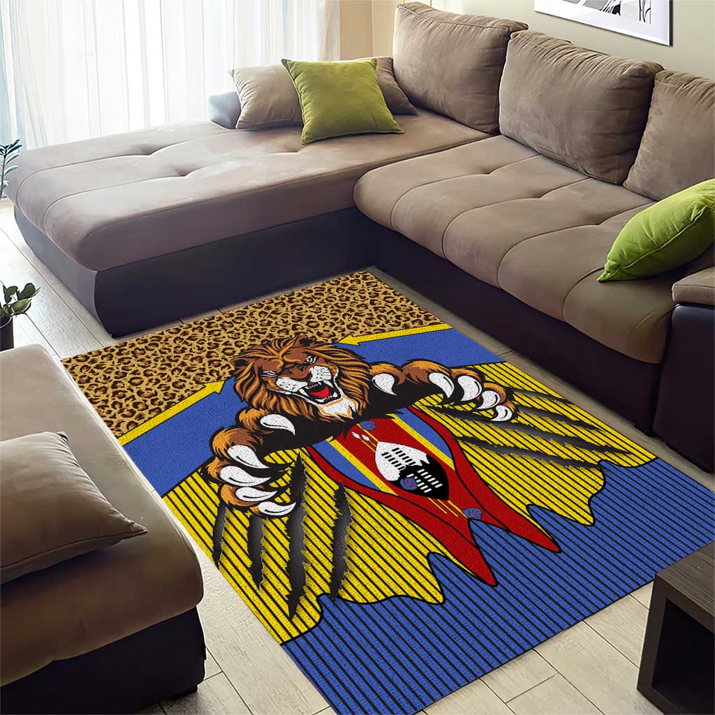 Swaziland Eswatini Area Rug Coat of Arms Lion Elephant Shield Leopard Print Design
