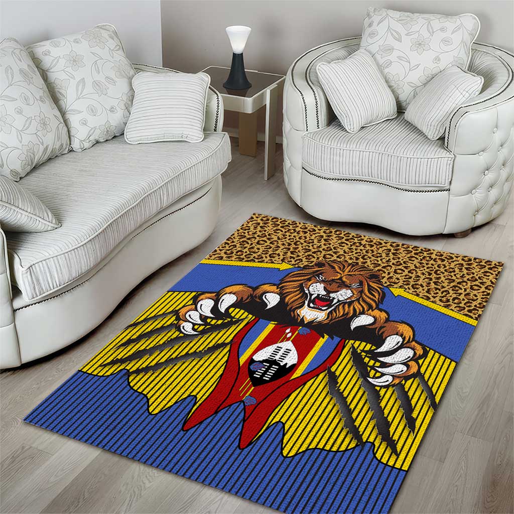 Swaziland Eswatini Area Rug Coat of Arms Lion Elephant Shield Leopard Print Design