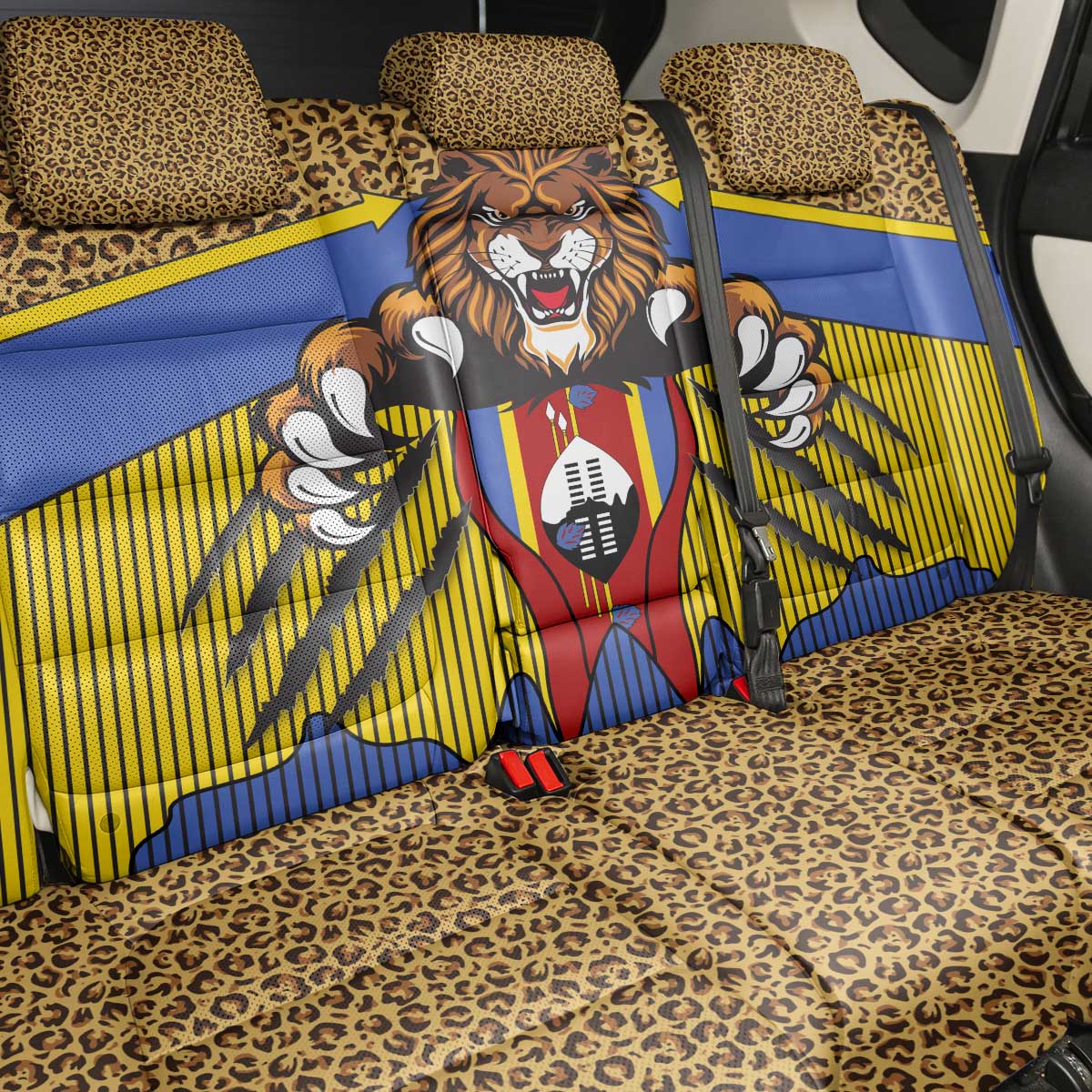 Swaziland Eswatini Back Car Seat Cover Coat of Arms Lion Elephant Shield Leopard Print Design