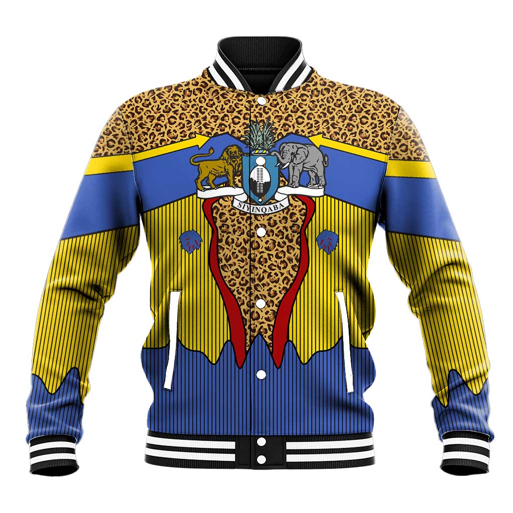 Swaziland Eswatini Baseball Jacket Coat of Arms Lion Elephant Shield Leopard Print Design